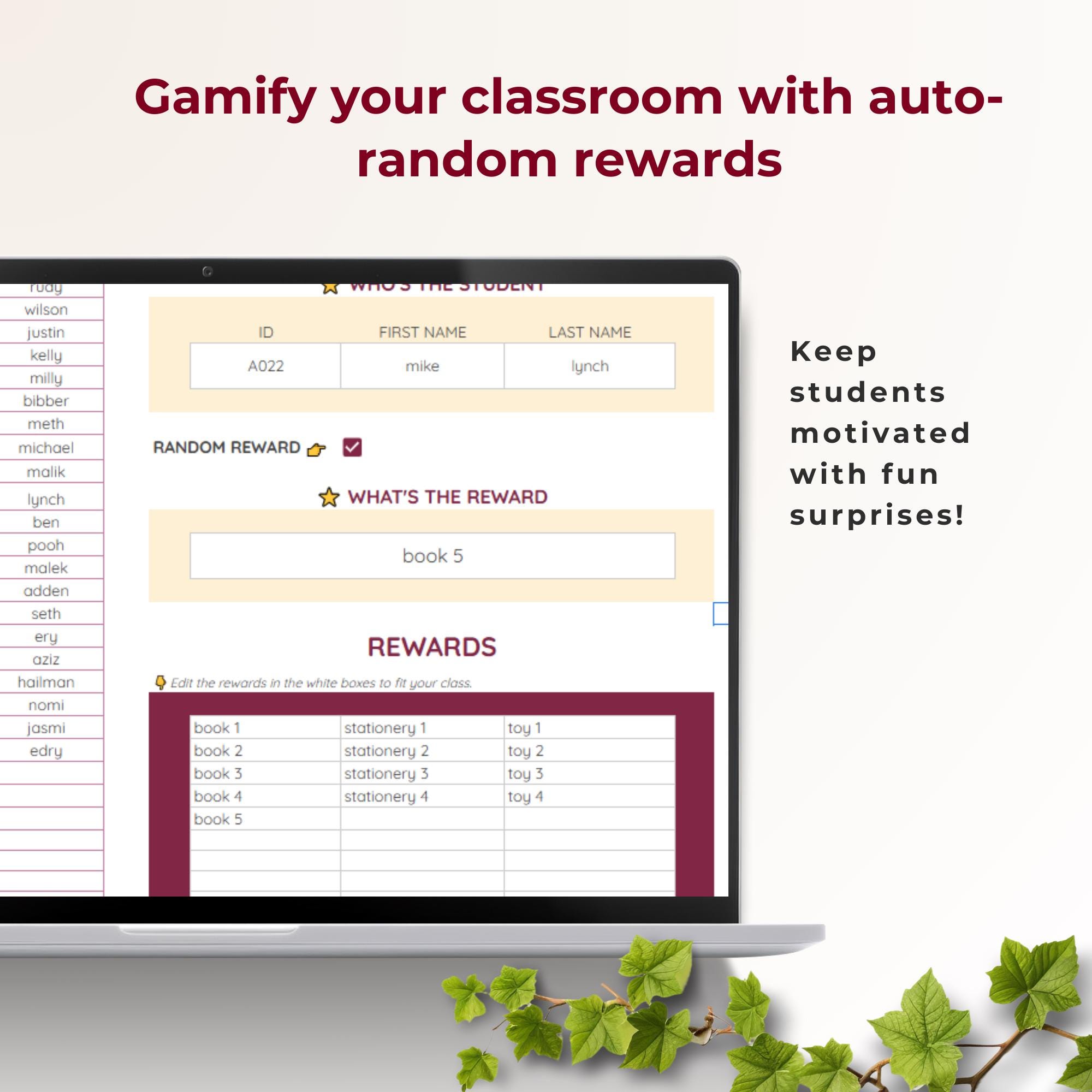 Classroom Rewards Tracker Spreadsheet | Random Student Picker & Group ...