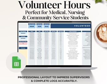 Volunteer Hour Log Spreadsheet | Community Service Log | Student Volunteer Hours Log | Google Sheets Tracker for Non Profit Projects