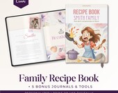 Custom Cookbook Canva Template | Personalized Own Recipe Book | Digital Family Recipe Book with Food Clipart | Last Minute Gift