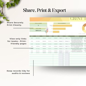 Share securely with view-only links and print clean, audit-ready reports; export pages from the Therapist Client Tracker in Google Sheets
