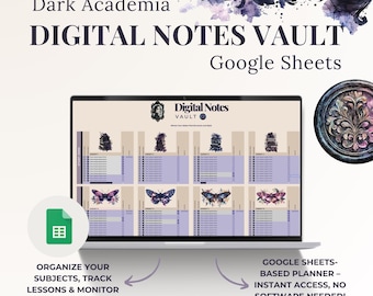 Digital Study Tracker | Google Sheets Planner | Aesthetic Learning Organizer | Dark Academia Notes Vault | Self-Study Progress Template