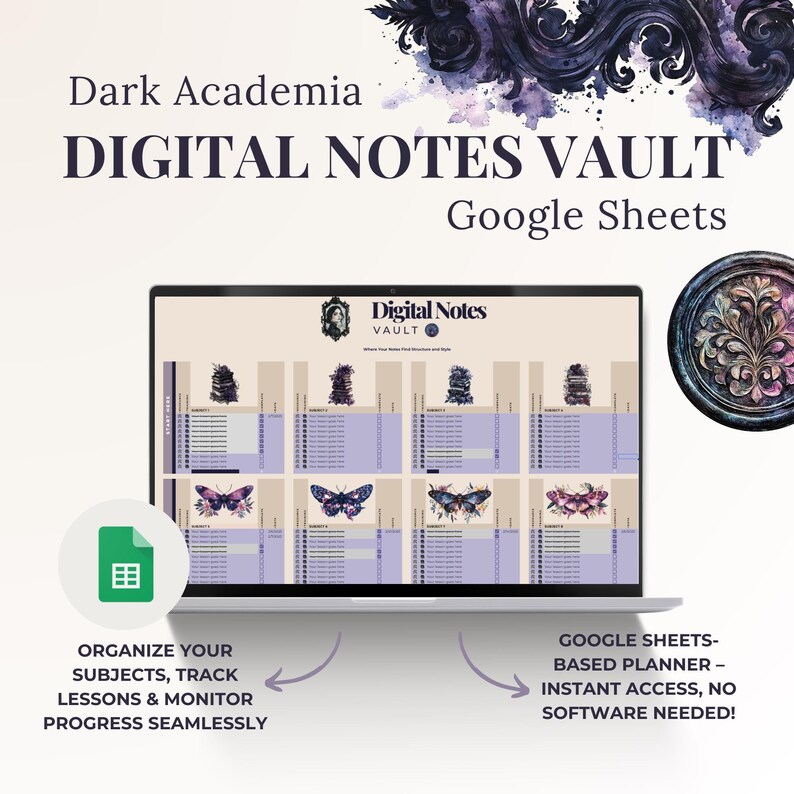 Digital Study Tracker | Google Sheets Planner | Aesthetic Learning Organizer | Dark Academia ...