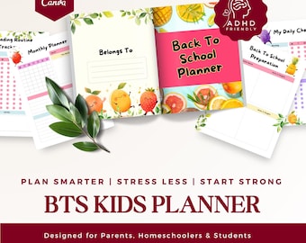 Back to School Kids Planner Canva Template | Editable Printable Student Organizer | Chore Chart, Timetable, Exam & Reading Tracker