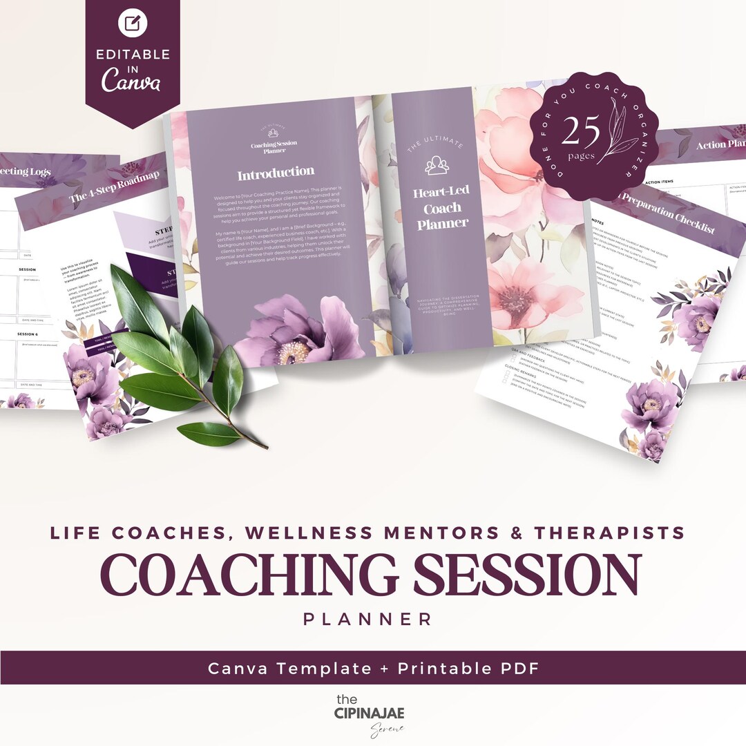 Floral Coaching Session Planner Canva Template | Pages PDF & Editable ...