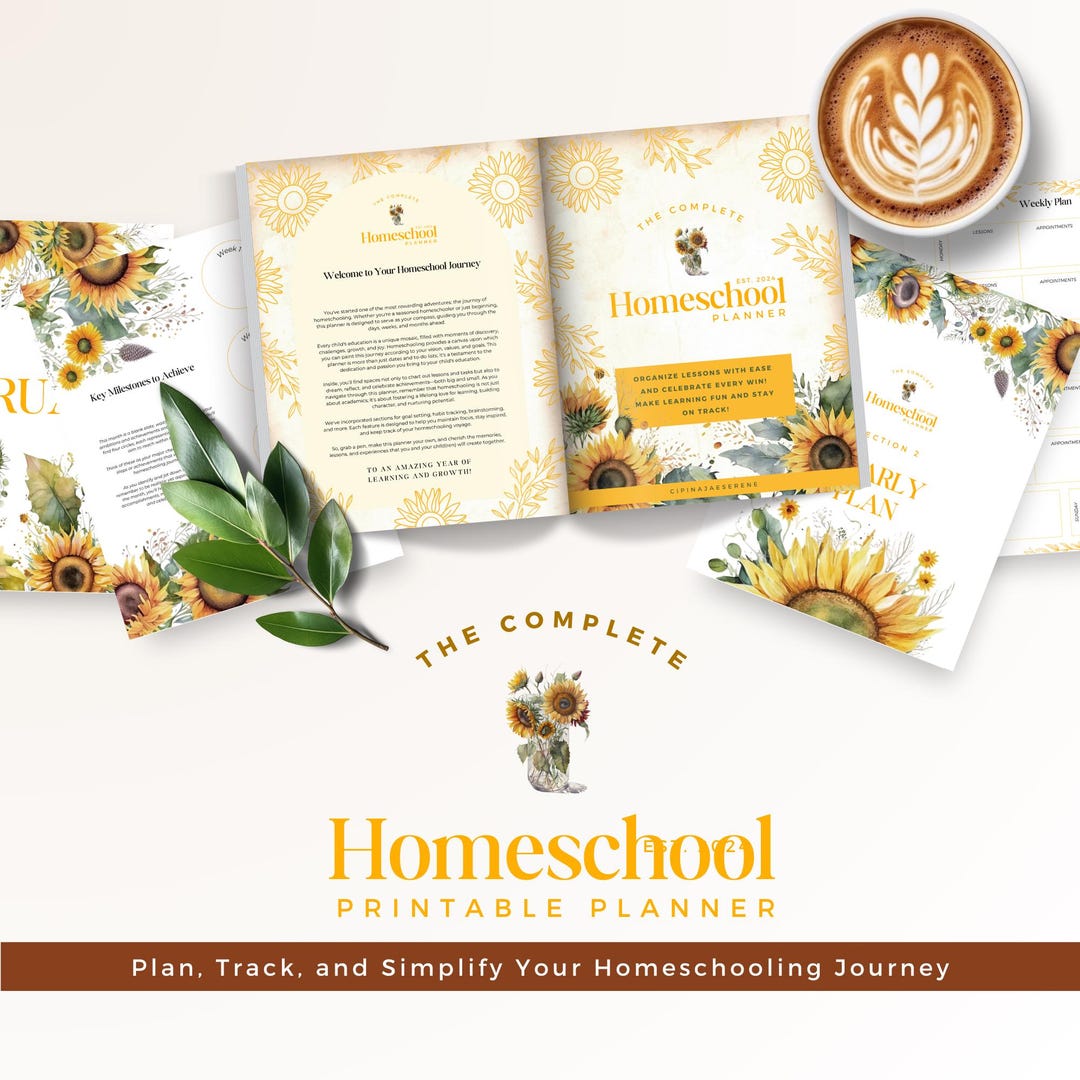 20252026 Sunflower Homeschool Planner Printable Monthly & Weekly