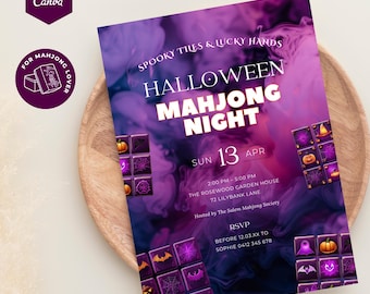Halloween Mahjong Invite: Spooky Game Night Digital Download, Printable Invitation for Fun Parties