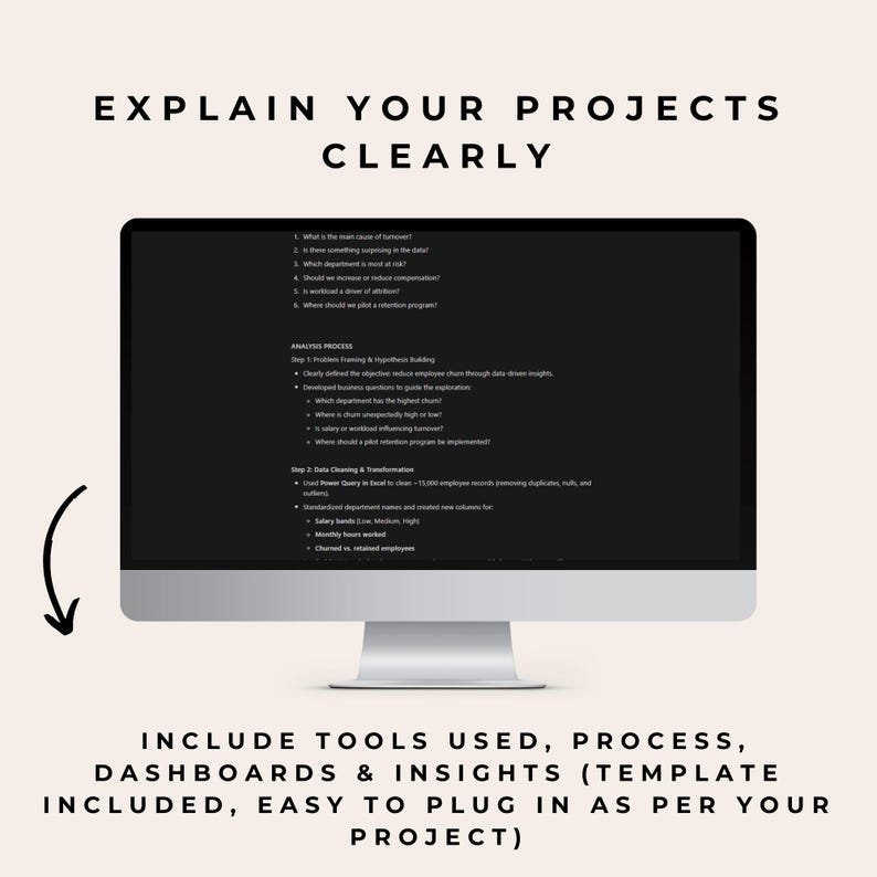 Notion portfolio project template with tools, results, insights