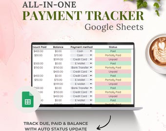 Payment Tracker Google Sheets | Auto Status Tracker | Monthly Bill & Invoice Log | Client Payment Spreadsheet | Finance Tracker Template