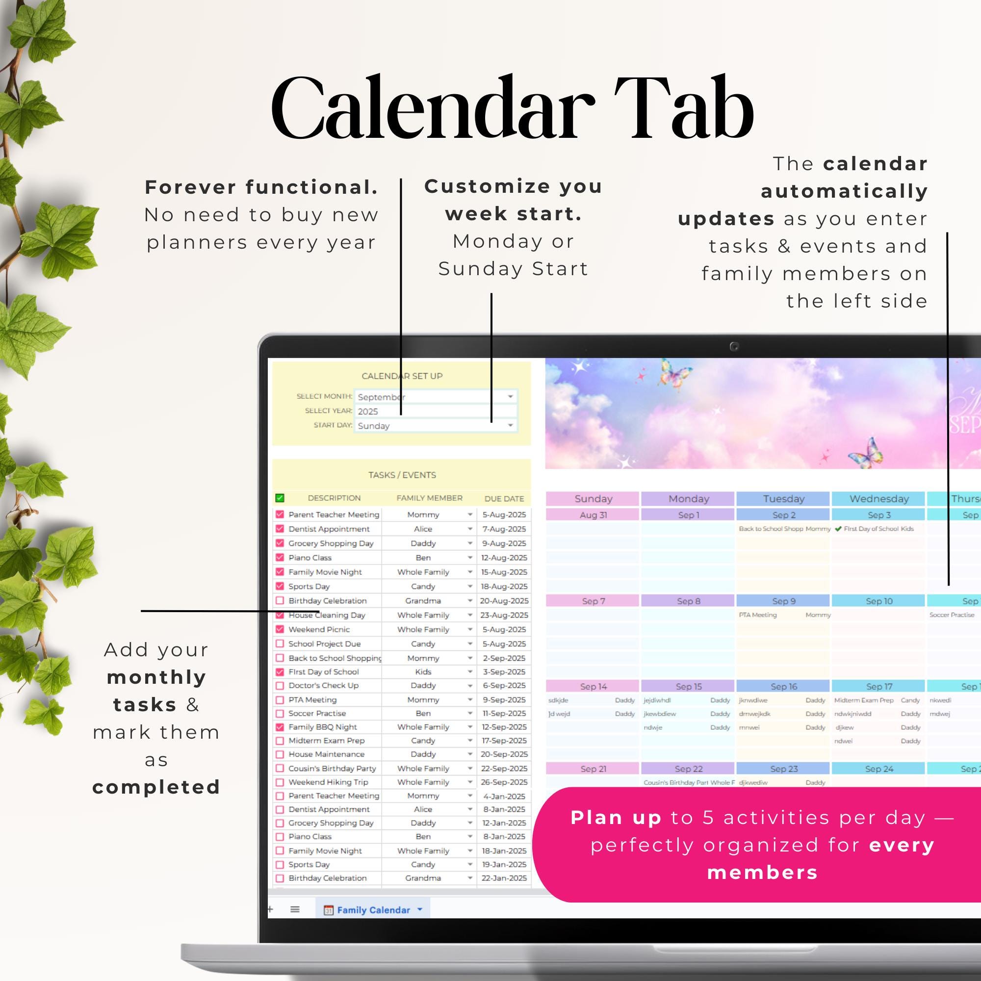 Planner Member 2026 Year at a Glance Planner Multiple Members Event Tracker Google ...