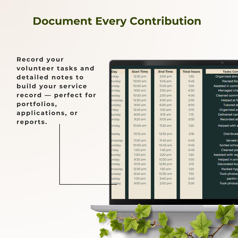 Volunteer Hour Log Spreadsheet | Community Service Log | Student ...