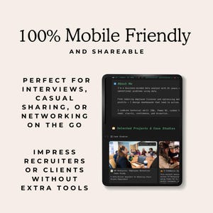 Mobile view of Notion portfolio template for professionals