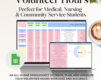 Volunteer Hour Log Spreadsheet | Community Service Log | Student Volunteer Hours Log | Google Sheets Tracker for Non Profit Projects