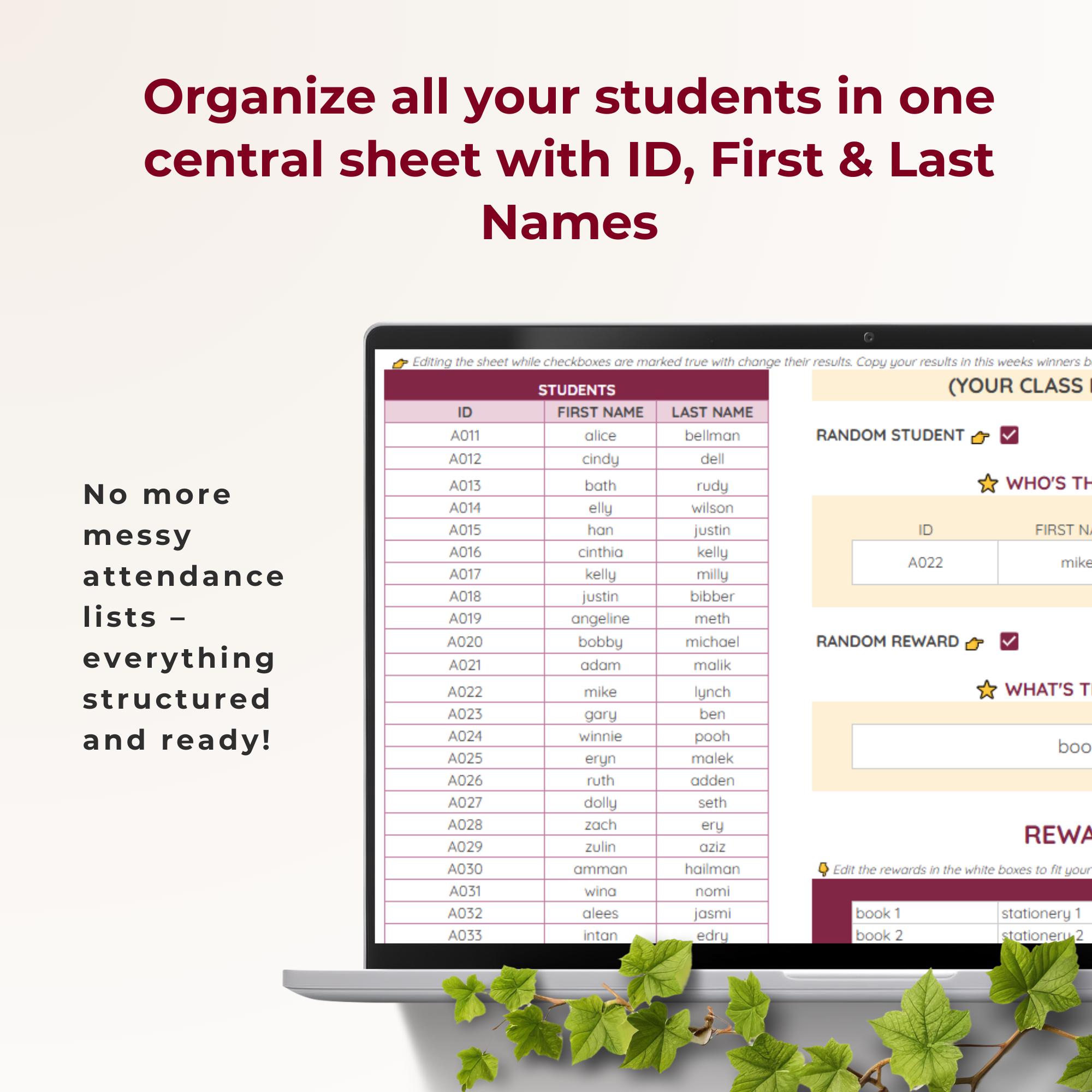 Classroom Rewards Tracker Spreadsheet | Random Student Picker & Group ...