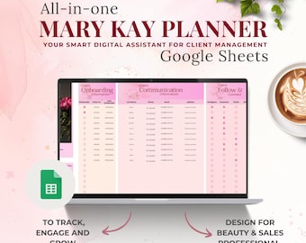 Mary Kay Planner kundhanteringsverktyg, digital klientorganisatör, produkt- och orderspårning, kalkylblad för försäljningsuppföljning, säljar-CRM