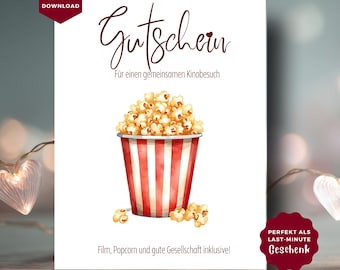 Printable Gift Voucher Cinema Visit | Last Minute Gift | PDF Download | Movie Night Ticket | Gift For Her | Gift For Him