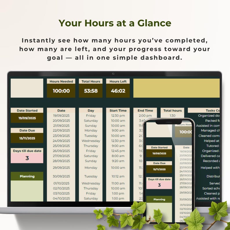 Volunteer Hour Log Spreadsheet | Community Service Log | Student ...