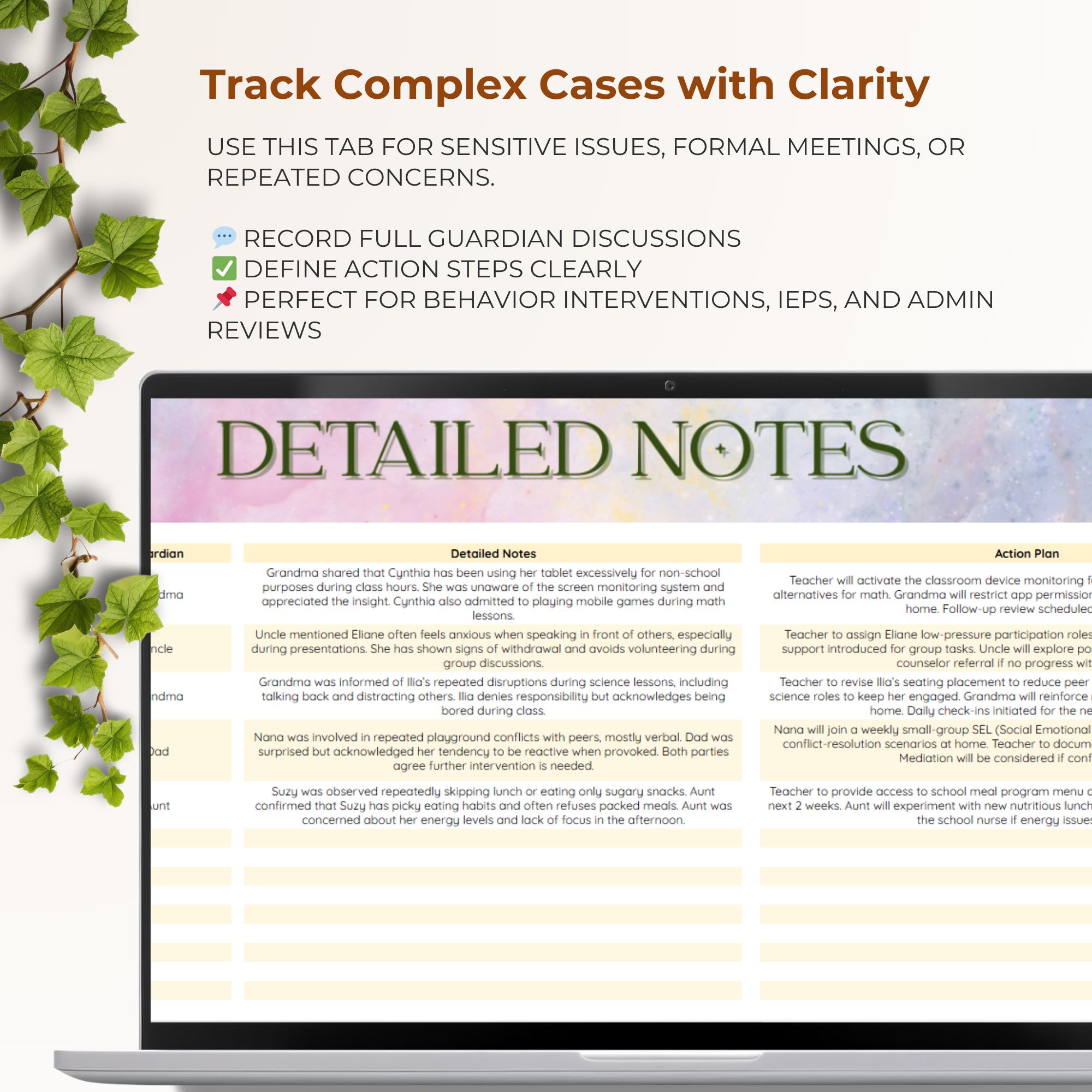 Digital Teacher Planner Google Sheets | Parent Communication Log for ...