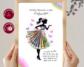Confirmation Money Gift for Girl | Voucher for Daughter Woman or Friend | Personalized PDF | DIY Cash Wrap | Instant Download