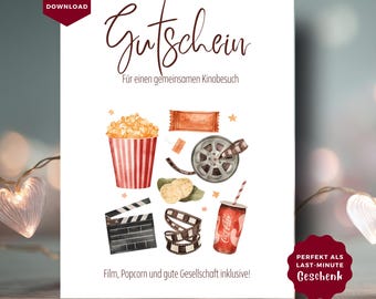 Printable Gift Voucher Cinema Visit | Last Minute Gift | PDF Download | Movie Night Ticket | Gift For Her | Gift For Him
