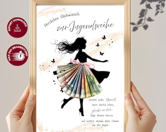 Editable Youth consecration money gift girl voucher woman girlfriend daughter money wrapping gift personalized gift idea instant download