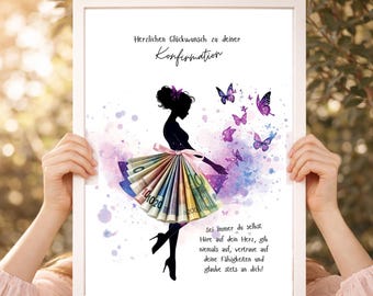 Regalo de confirmación para niña / Vale para hija, mujer o amiga / PDF personalizado / Envoltura de efectivo DIY / Descarga instantánea