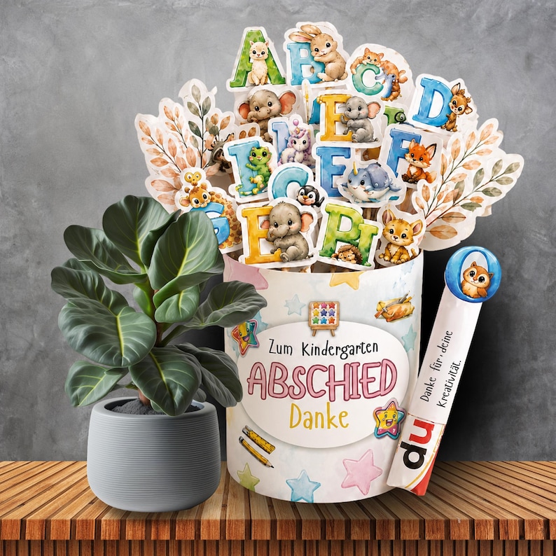Erzieherin Geschenk zum Kindergartenabschied mit Duplo Banderolen und Schokolade, persönliches Kindergarten Danke Geschenk