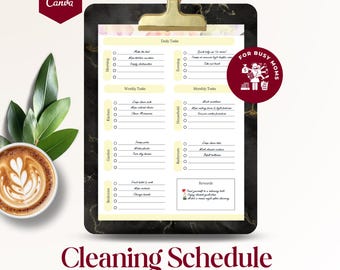 Editable Cleaning Schedule Checklist, Printable Daily, Weekly, Monthly Cleaning Schedule Planner, Household Chore Chart, Zone Cleaning