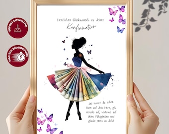 Regalo de confirmación para niña / Vale para hija, mujer o amiga / PDF personalizado / Envoltura de efectivo DIY / Descarga instantánea
