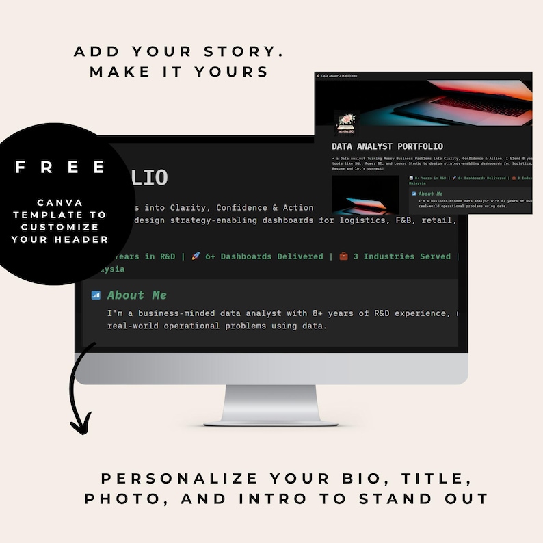 Notion digital resume About Me section editable fields
