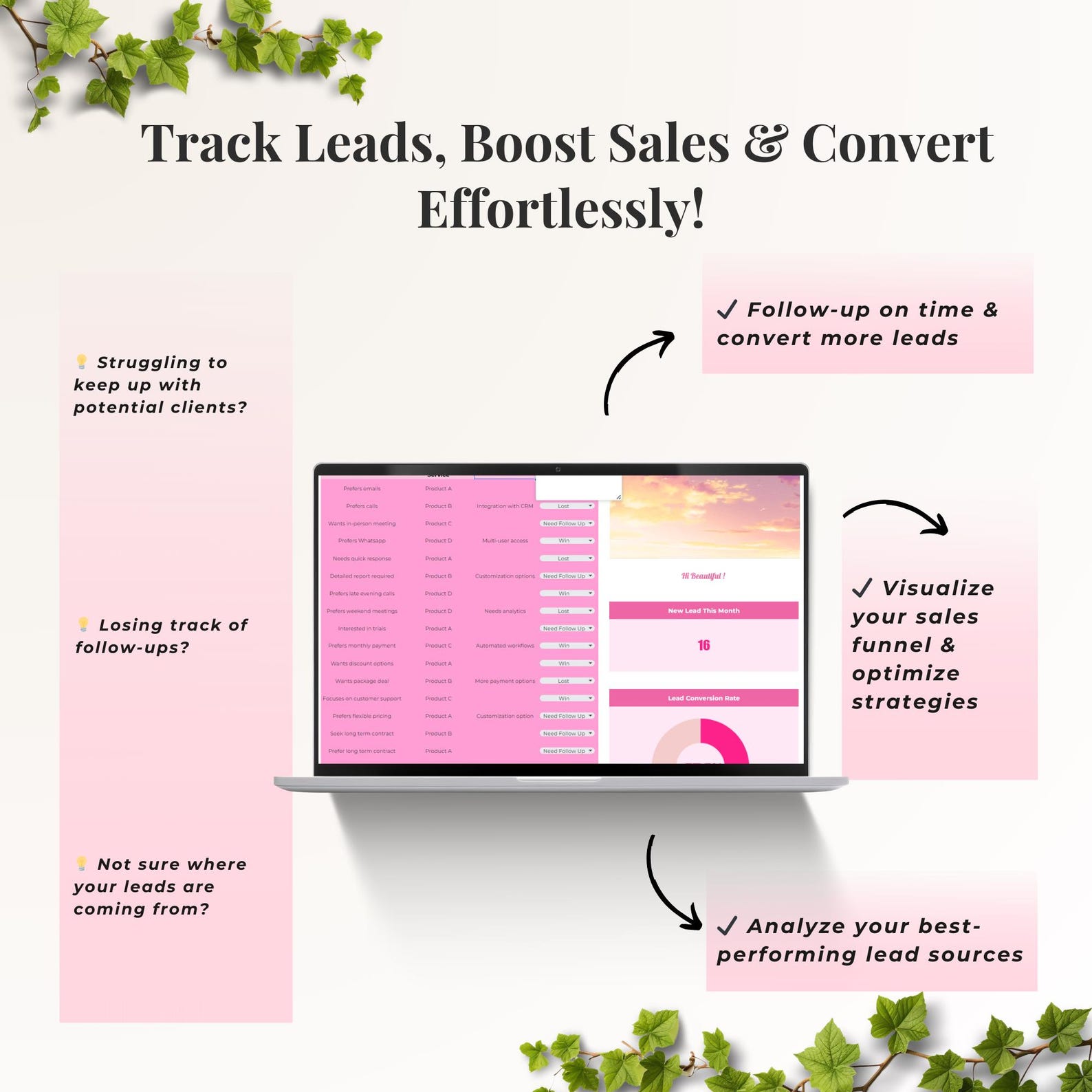 Lead Tracker Spreadsheet | Sales Pipeline | Google Sheets Client Follow ...