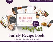 Custom Recipe Book Canva Template | Personalized Own Cookbook | Digital Family Recipe Book with Food Clipart | Last Minute Gift