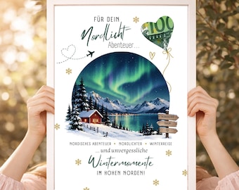 Regalo de dinero para viajes a las auroras boreales – Fondo para viaje a Noruega, Cabo Norte y aventura escandinava / PDF imprimible