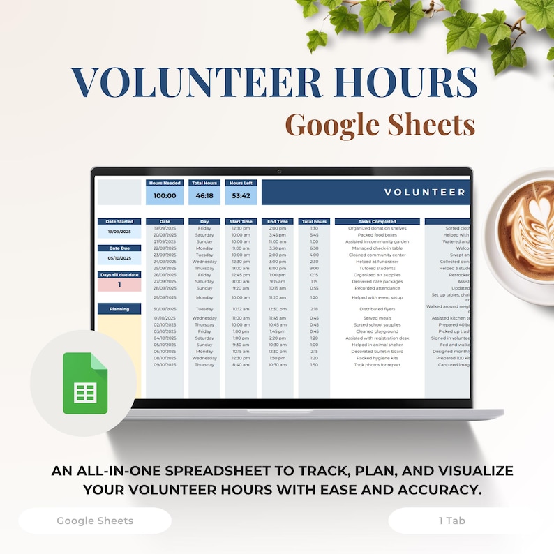Volunteer Hour Log Spreadsheet | Community Service Log | Student ...