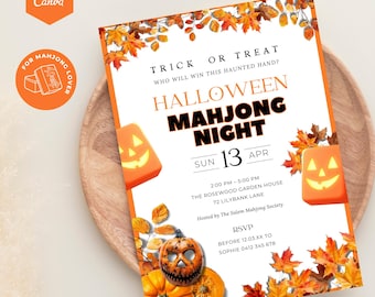 Halloween Mahjong Invite: Spooky Festive Game Night Digital Download, Printable Invitation for Fun Parties