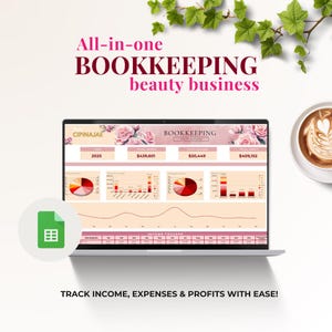 Beauty Biz Finance Tracker | Salon Income & Commission Spreadsheet | Client Log + Profit Planner | Google Sheets Bookkeeping
