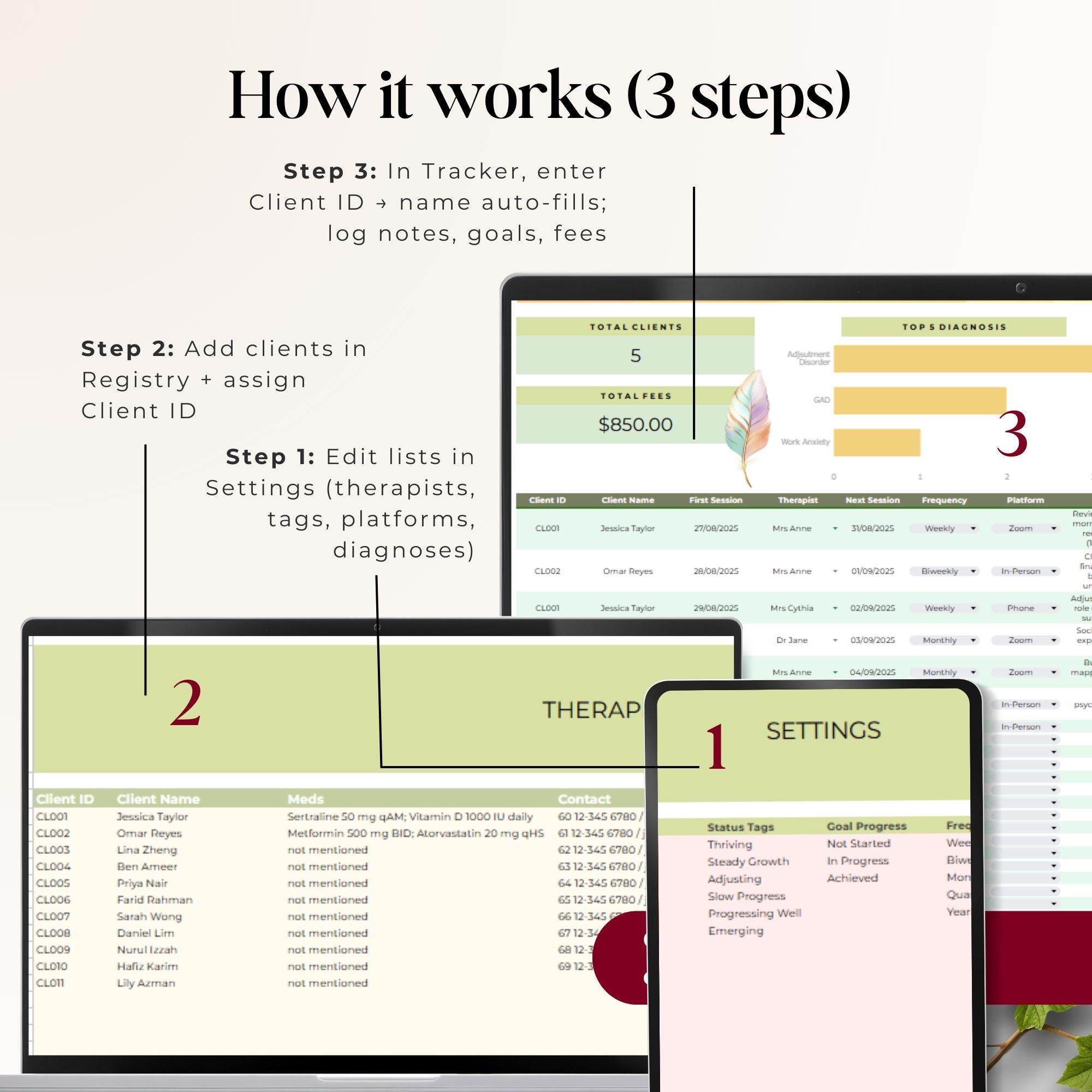 Therapist Client Tracker in Google Sheets — Session Notes, SMART Goals ...