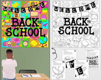 Welcome back to school Coloring Collaborative poster, coloring pages, back to school printable sign, classroom decor