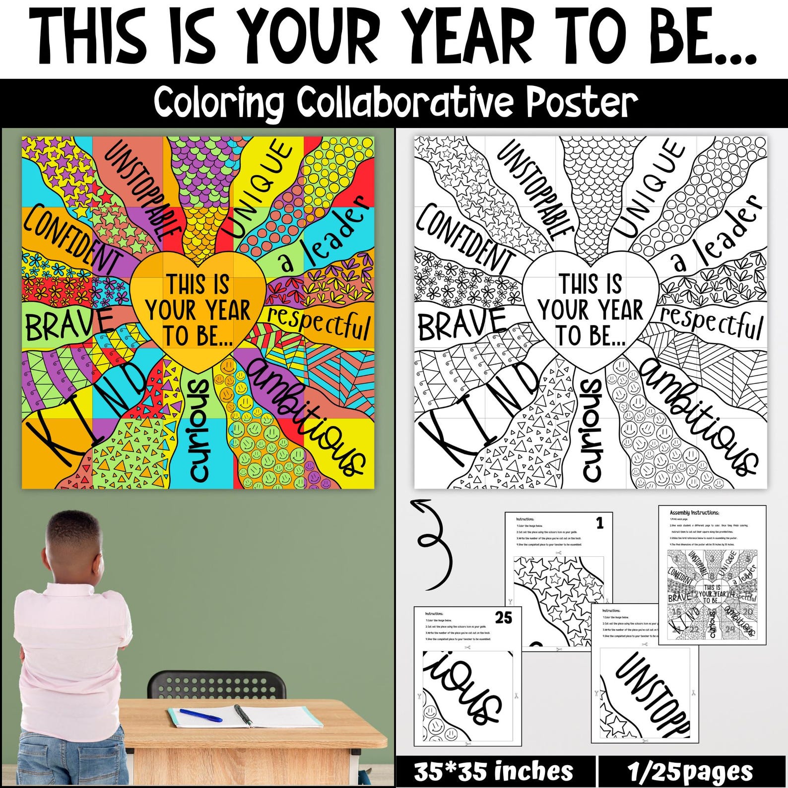 Back to School Collaborative Poster, Coloring Pages, Bulletin Board ...