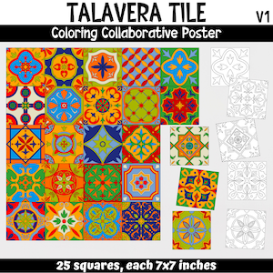 Cinco de mayo Talavera Tile collaborative coloring poster, art project, bulletin board,  Printable crafts, classroom decoration