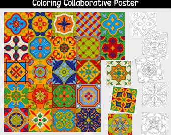 Cinco de mayo Talavera Tile wspólny plakat do kolorowania, projekt artystyczny, tablica ogłoszeń, rękodzieło do druku, dekoracja klasy