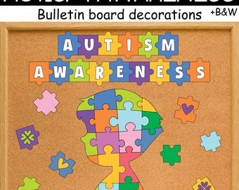 Autism awareness bulletin board display, neurodiversity, ASD, special education, Autism acceptance month decoration, printable resources