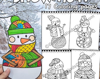 Snowman coloring pages, Winter coloring sheets, Winter Crafts, art project, January activities for kids, Zentangle art project, doodle art