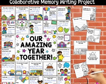 End of the Year Reflection, Memory Writing prompts, Collaborative art project, Coloring pages for kids, Bulletin board, Goodbye school year