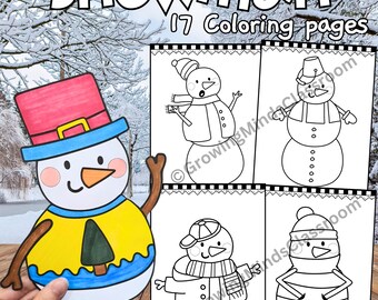 Snowman coloring pages, Winter coloring sheets, Winter Crafts, art project, Snowman outfits, January activities for kids, printable