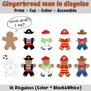Gingerbread in Disguise, Disguise a gingerbread man project, Pre-done outfits, Gingerbread man template, activities, Printable for kids
