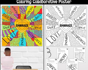 Harmony day Collaborative Poster, coloring pages, bulletin board, art project for kids, Inclusive Classroom Decor, Group Coloring Activity