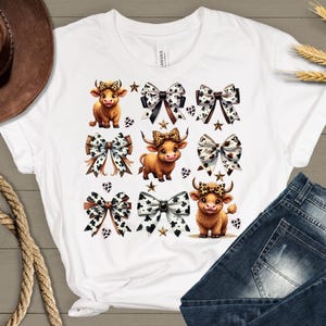Coquette Cows and Bows, PNG, Cow Print Bows, Coquette Highland Cows, Rodeo png, Sublimation Design, Digital Download