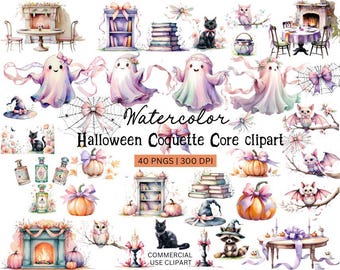 Halloween Cottage Core Clipart, Spooky Cute Halloween Clipart, Cottage Core png, Coquette Ghost png, Ditigal Download, Digital Art
