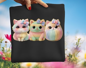 Faux Yarn Crochet, Latch Hook, Embroidery, Pastel Kittens PNG, Sublimation Design, Digital Download
