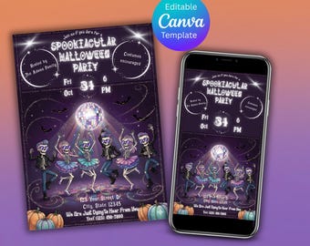 Redigerbar Halloween-festinbjudan, redigerbar Canva Halloween-inbjudningsmall, digital nedladdning
